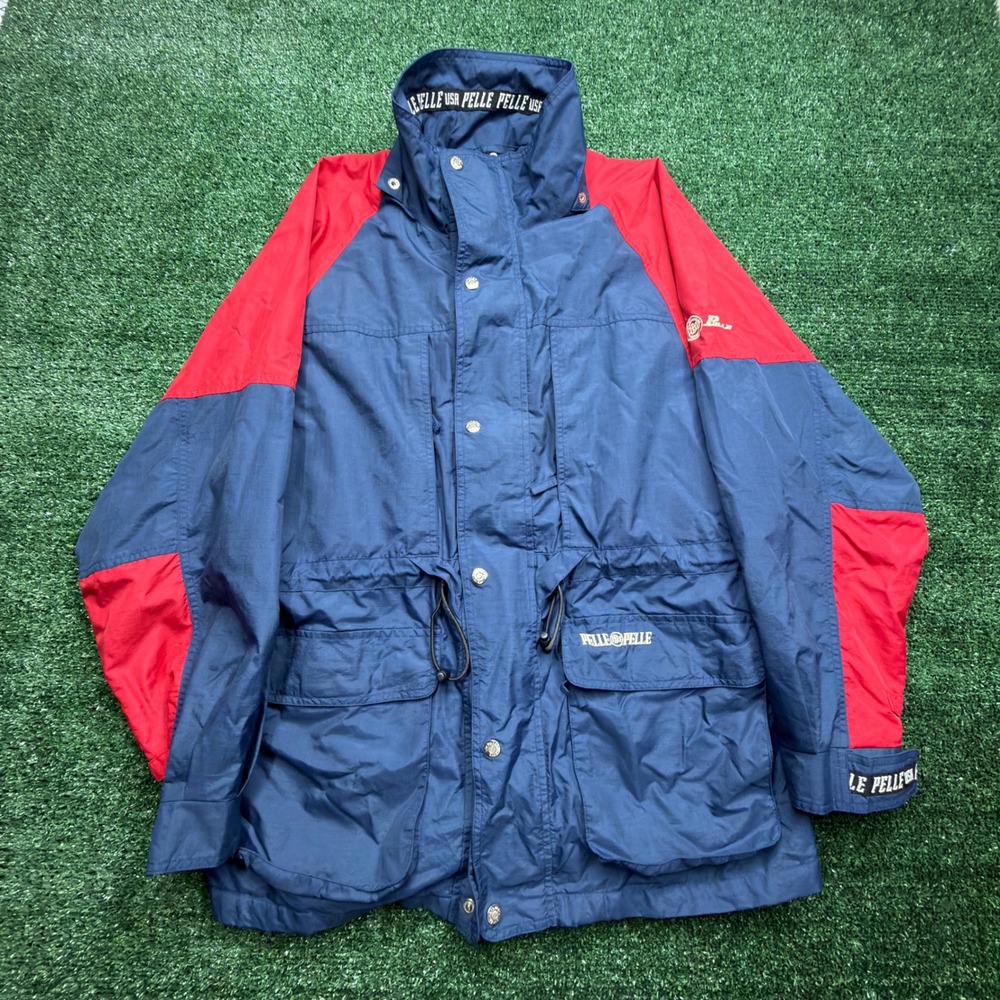 VTG 90s Pelle Pelle Marc Buchanan Vintage Navy Red Windbreaker Jacket Mens Small